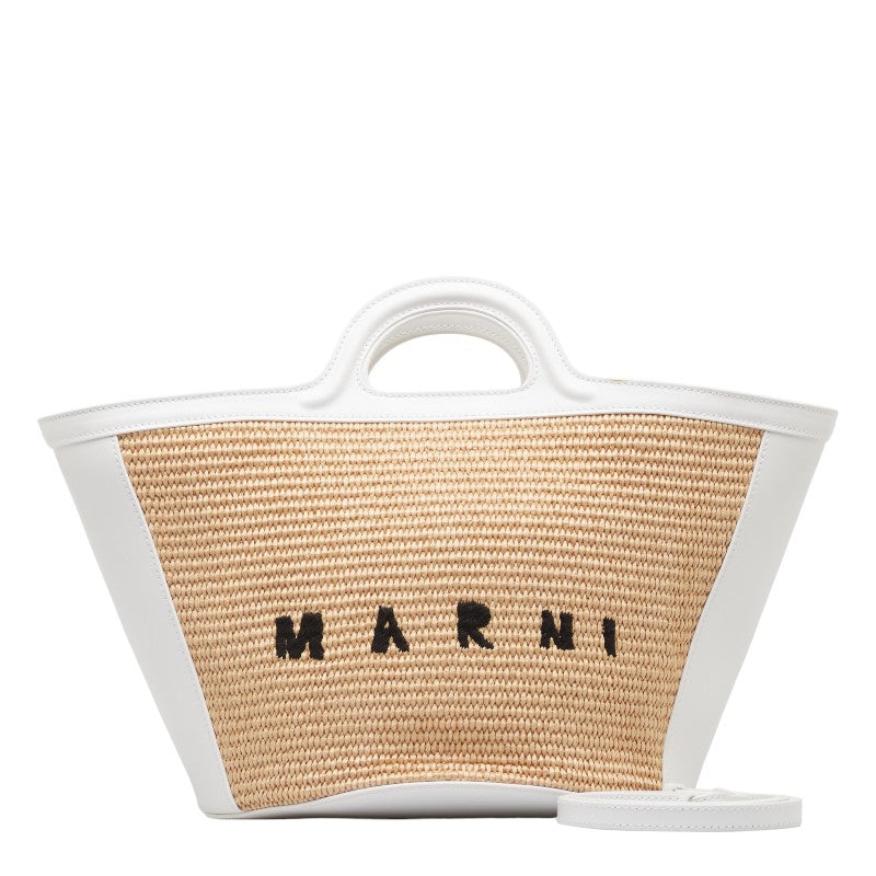 マルニ トロピカリア スモール ハンドバッグ ショルダーバッグ 2WAY ホワイト ベージュ ラフィア レザー レディース MARNI 【中古】