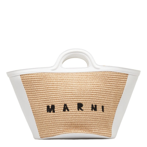 マルニ トロピカリア スモール ハンドバッグ ショルダーバッグ 2WAY ホワイト ベージュ ラフィア レザー レディース MARNI 【中古】