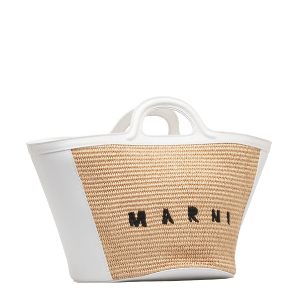 マルニ トロピカリア スモール ハンドバッグ ショルダーバッグ 2WAY ホワイト ベージュ ラフィア レザー レディース MARNI 【中古】