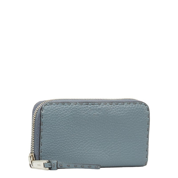 フェンディ セレリア ラウンドファスナー 長財布 8M0374 ブルー グレー レザー レディース FENDI 【中古】