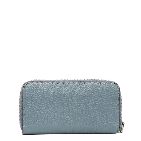 フェンディ セレリア ラウンドファスナー 長財布 8M0374 ブルー グレー レザー レディース FENDI 【中古】