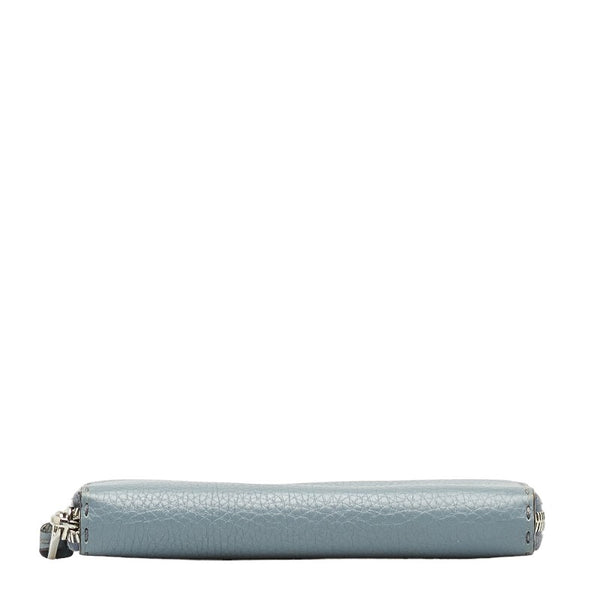 フェンディ セレリア ラウンドファスナー 長財布 8M0374 ブルー グレー レザー レディース FENDI 【中古】