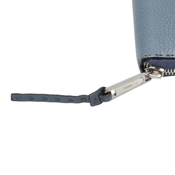 フェンディ セレリア ラウンドファスナー 長財布 8M0374 ブルー グレー レザー レディース FENDI 【中古】