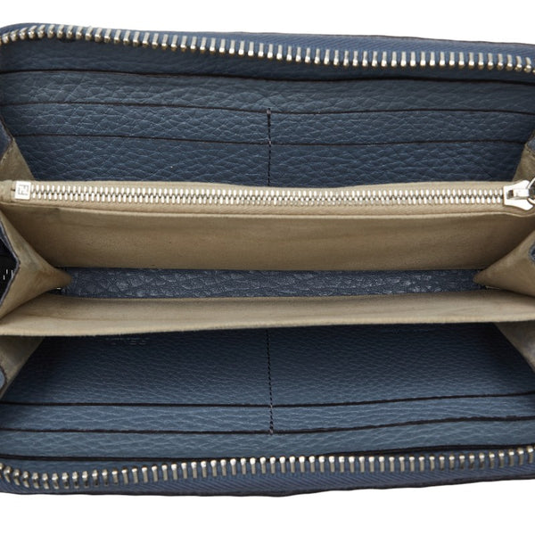 フェンディ セレリア ラウンドファスナー 長財布 8M0374 ブルー グレー レザー レディース FENDI 【中古】