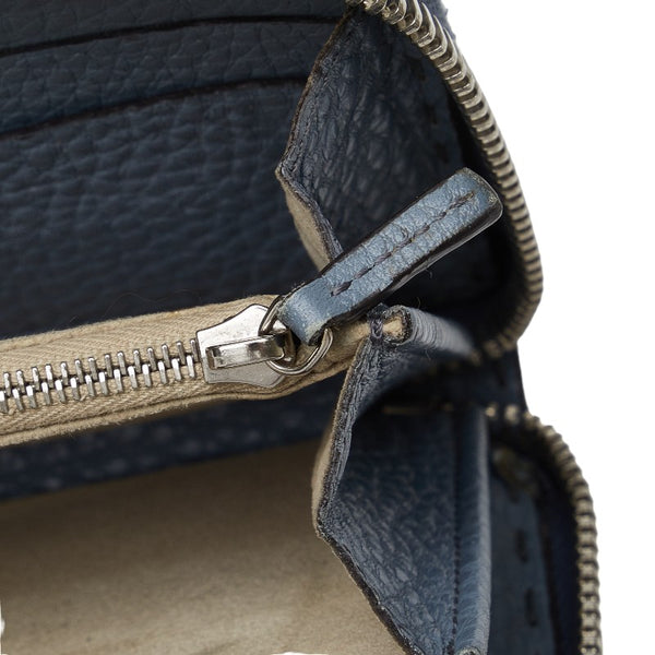 フェンディ セレリア ラウンドファスナー 長財布 8M0374 ブルー グレー レザー レディース FENDI 【中古】