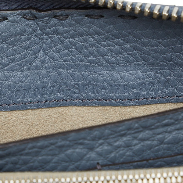 フェンディ セレリア ラウンドファスナー 長財布 8M0374 ブルー グレー レザー レディース FENDI 【中古】