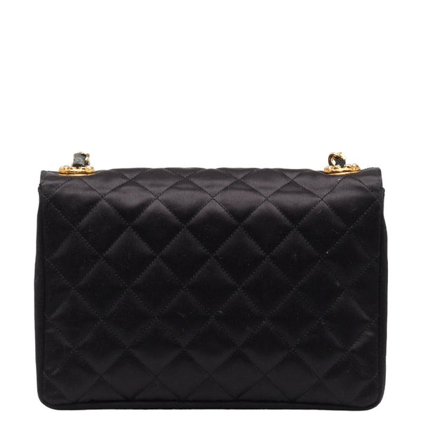 シャネル ココマーク ラインストーン チェーン ショルダーバッグ ブラック ゴールド サテン レディース CHANEL 【中古】