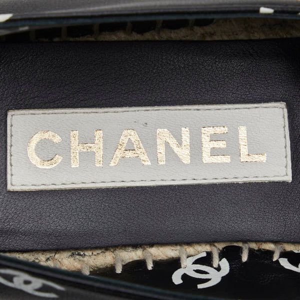 シャネル ココマーク 総柄 エスパドリーユ スニーカー 37 フラットシューズ ブラック レザー ラフィア レディース CHANEL 【中古】