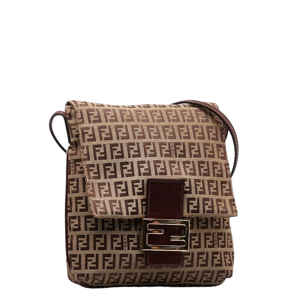フェンディ ズッキーノ 斜め掛け ショルダーバッグ 8BT075 ベージュ ブラウン キャンバス レザー レディース FENDI 【中古】