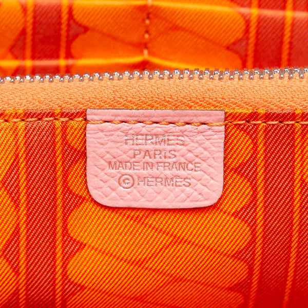 エルメス アザップシルクイン ラウンドファスナー 長財布 ピンク ヴォーエプソン シルク レディース HERMES 【中古】