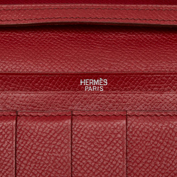 エルメス ベアンスフレ 長財布 三つ折り財布 ルージュ レッド レザー レディース HERMES 【中古】