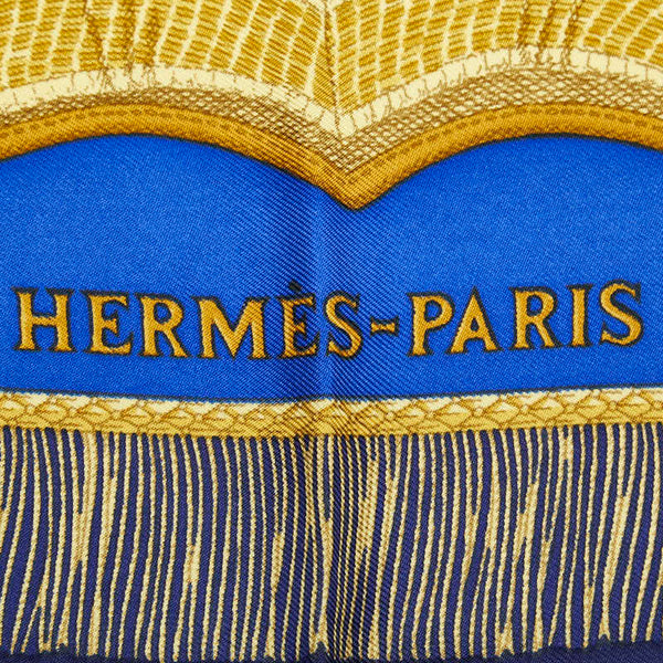 エルメス カレ90 Poste et Cavalerie サーベル飾袋 スカーフ ネイビー マルチカラー シルク レディース HERMES 【中古】