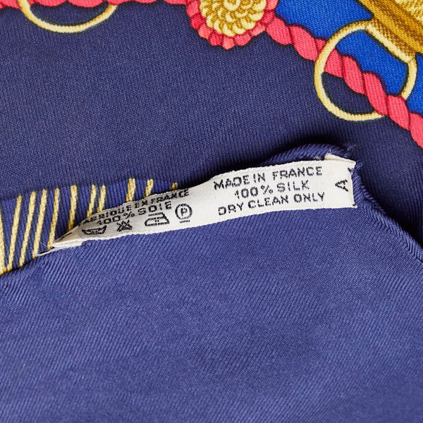エルメス カレ90 Poste et Cavalerie サーベル飾袋 スカーフ ネイビー マルチカラー シルク レディース HERMES 【中古】