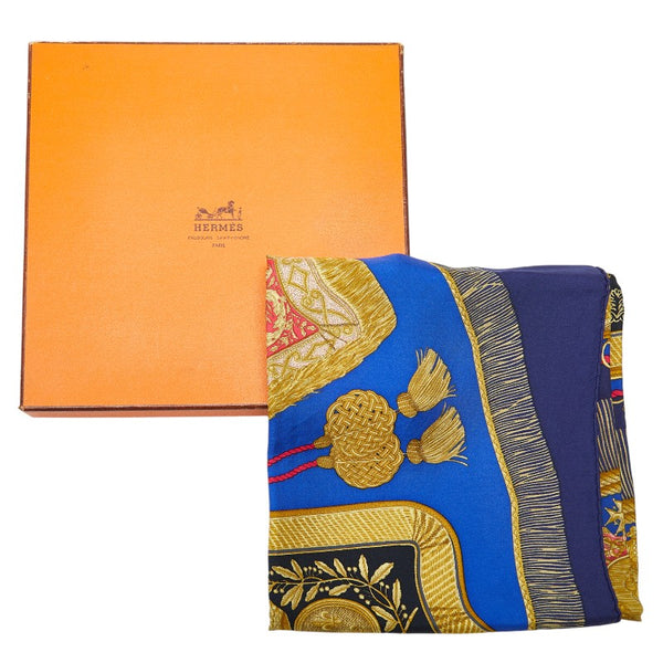 エルメス カレ90 Poste et Cavalerie サーベル飾袋 スカーフ ネイビー マルチカラー シルク レディース HERMES 【中古】