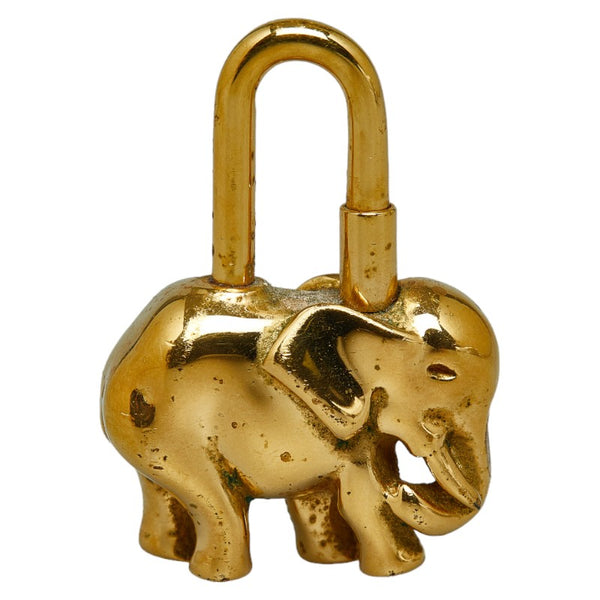 エルメス カデナチャーム ゾウ モチーフ チョーカー ゴールド ブラウン メッキ レザー レディース HERMES 【中古】