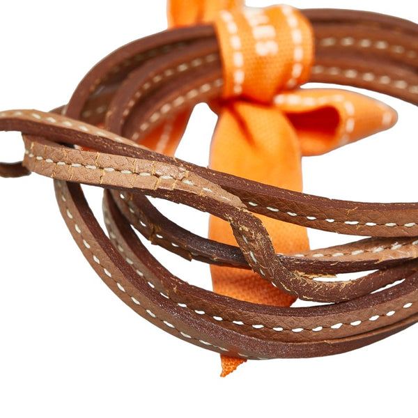 エルメス カデナチャーム ゾウ モチーフ チョーカー ゴールド ブラウン メッキ レザー レディース HERMES 【中古】