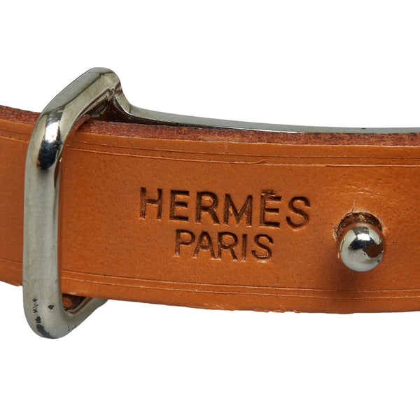 エルメス アピ2 ブレスレット シルバー ブラウン メタル レザー レディース HERMES 【中古】