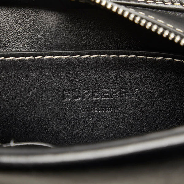 バーバリー ロゴ  ホースフェリー ハンドバッグ ショルダーバッグ 2WAY グレー ブラック コットンキャンバス レザー レディース BURBERRY 【中古】