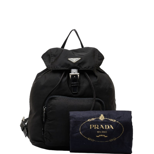 プラダ 三角ロゴプレート テスート リュック バックパック ブラック ナイロン レザー レディース PRADA 【中古】