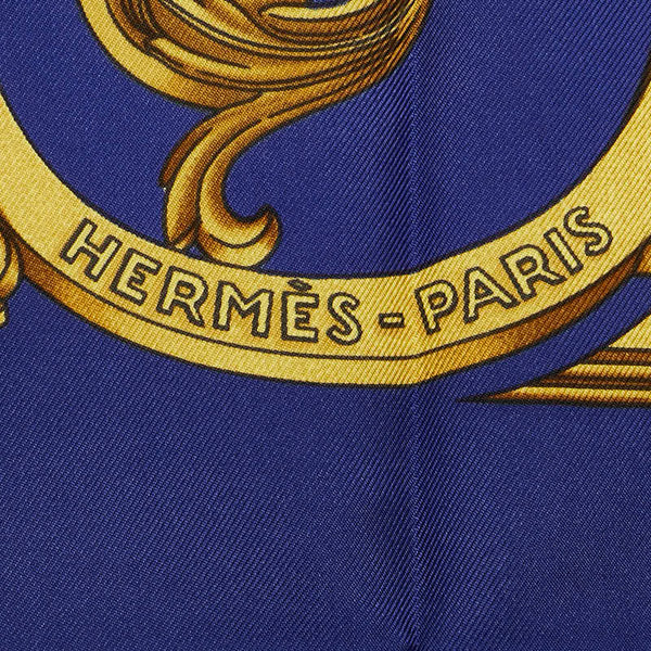 エルメス カレ90 LES TUILERIES チュルリー公園 スカーフ ネイビー ホワイト シルク レディース HERMES 【中古】