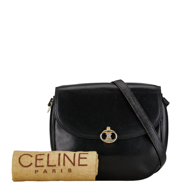 セリーヌ ロゴ金具 斜め掛け ショルダーバッグ ブラック ゴールド レザー レディース CELINE 【中古】