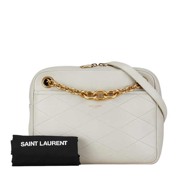 サンローラン 斜め掛け チェーン ショルダーバッグ 669308 グレージュ レザー レディース SAINT LAURENT 【中古】