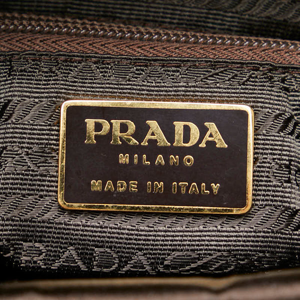 プラダ 三角ロゴプレート チェーンショルダーバッグ トートバッグ  ブラウン サテン レディース PRADA 【中古】