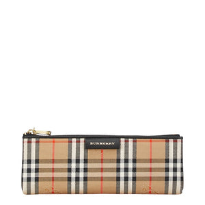 バーバリー ノバチェック シャドーホース ペンケース ベージュ キャンバス レディース BURBERRY 【中古】