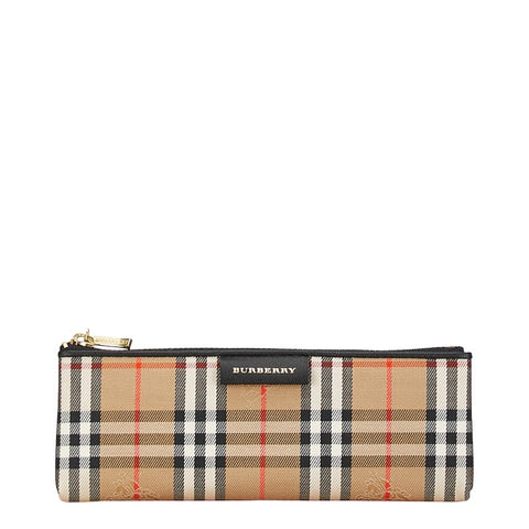 バーバリー ノバチェック シャドーホース ペンケース ベージュ キャンバス レディース BURBERRY 【中古】