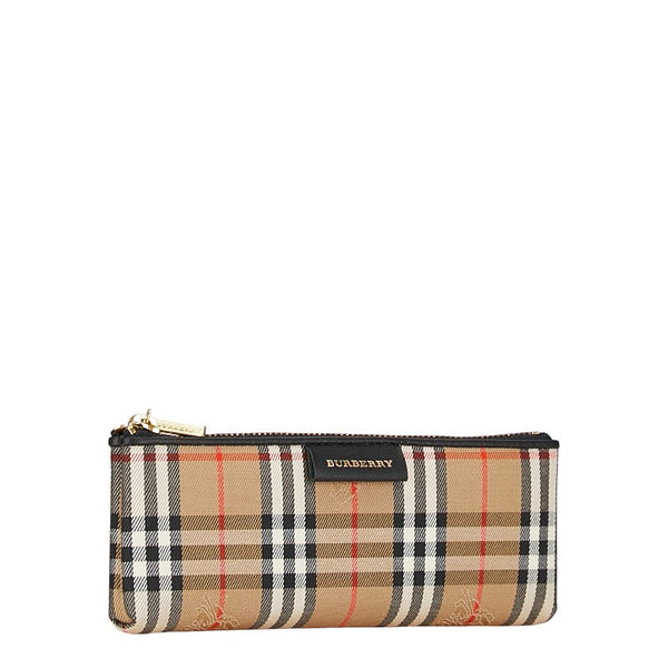 バーバリー ノバチェック シャドーホース ペンケース ベージュ キャンバス レディース BURBERRY 【中古】