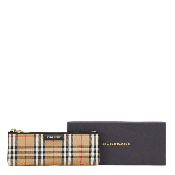 バーバリー ノバチェック シャドーホース ペンケース ベージュ キャンバス レディース BURBERRY 【中古】