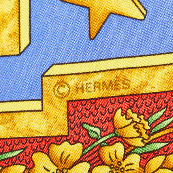 エルメス カレ90 CARPE DIEM 今日一日を楽しむ 太陽 月 星  スカーフ ブルー マルチカラー シルク レディース HERMES 【中古】