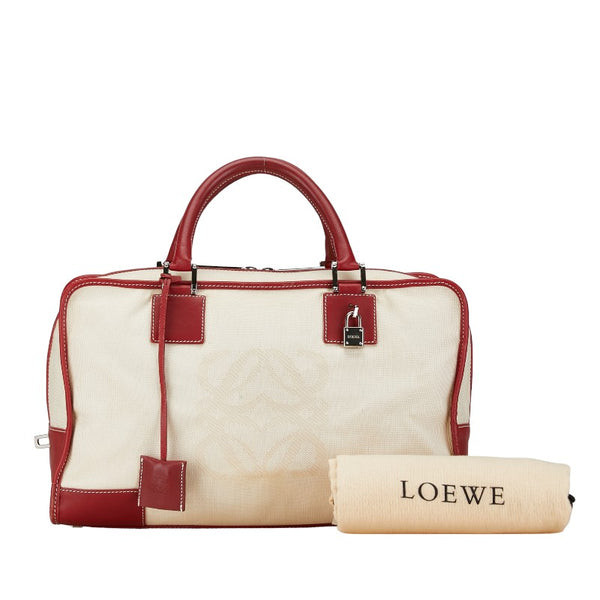 ロエベ アナグラム アマソナ36 ハンドバッグ ホワイト レッド キャンバス レザー レディース LOEWE 【中古】