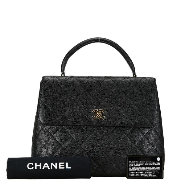 シャネル マトラッセ ココマーク トップハンドルバッグ ブラック キャビアスキン レディース CHANEL 【中古】