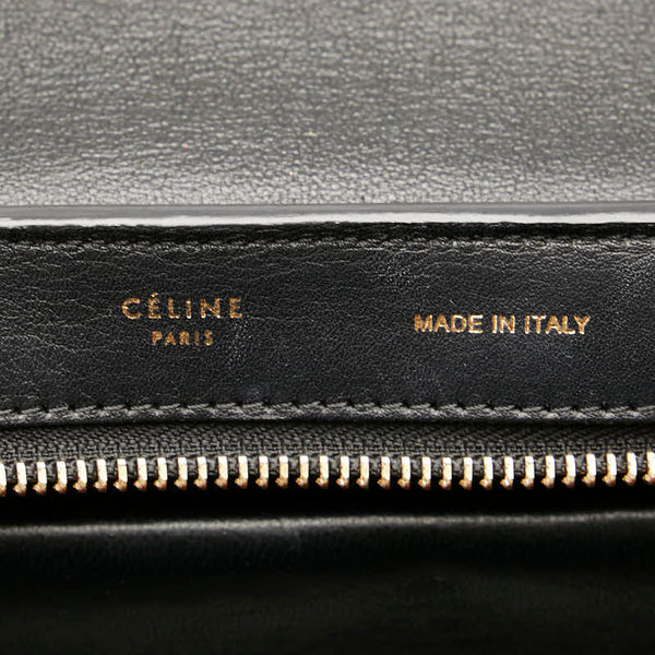 セリーヌ トラペーズ スモール ハンドバッグ トリコロール ホワイト ブラック ベージュ レザー キャンバス レディース CELINE 【中古】