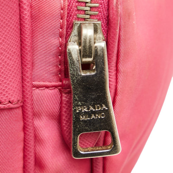 プラダ 三角ロゴプレート テスート 斜め掛け ショルダーバッグ ピンク ナイロン レザー レディース PRADA 【中古】