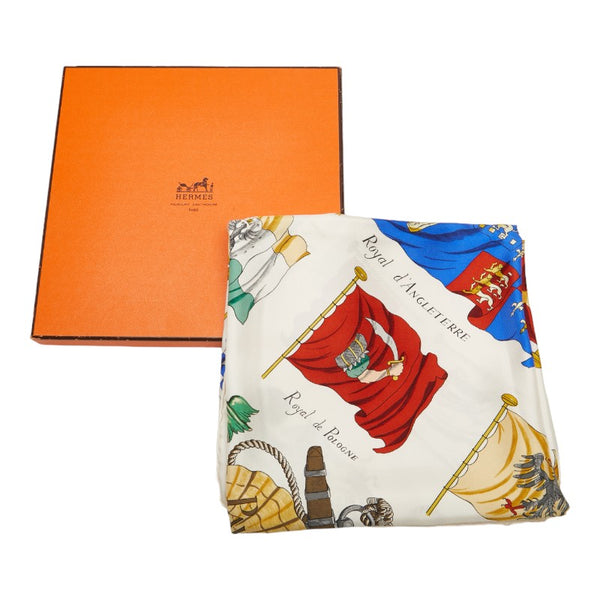 エルメス カレ90 PAVOIS 船旗 スカーフ ホワイト マルチカラー シルク レディース HERMES 【中古】