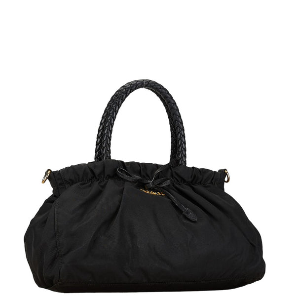 プラダ リボン モチーフ ハンドバッグ BN1631 ブラック ナイロン レザー レディース PRADA 【中古】