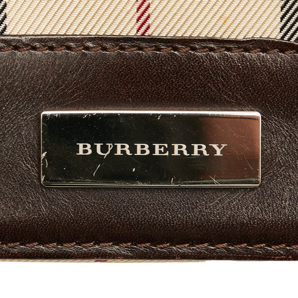 バーバリー ノバチェック ロゴプレート ショルダーバッグ ベージュ ブラウン キャンバス レザー レディース BURBERRY 【中古】