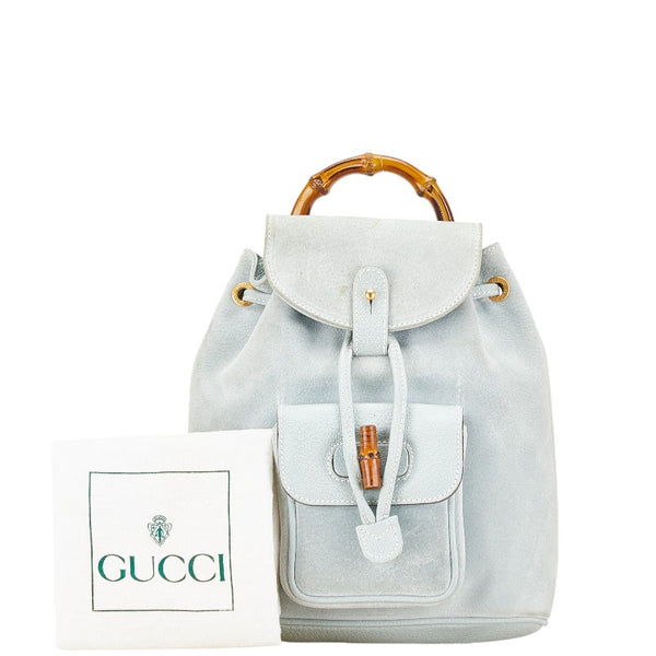 グッチ バンブー リュック バックパック 003 2058 0030 ライトブルー スウェード レザー レディース GUCCI 【中古】