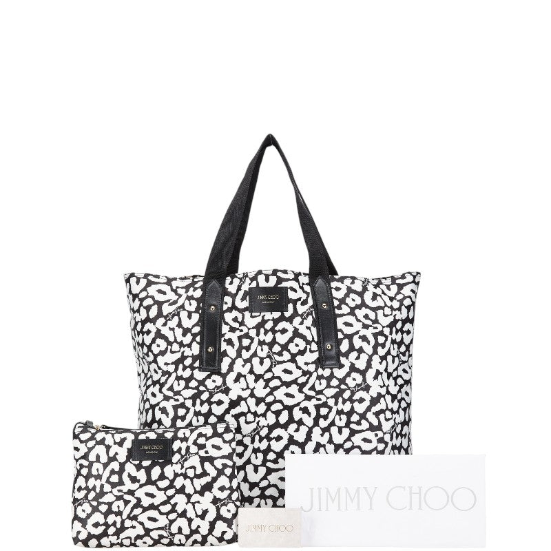 ジミーチュウ トートバッグ ホワイト ブラック ナイロン レザー レディース JIMMY CHOO 【中古】