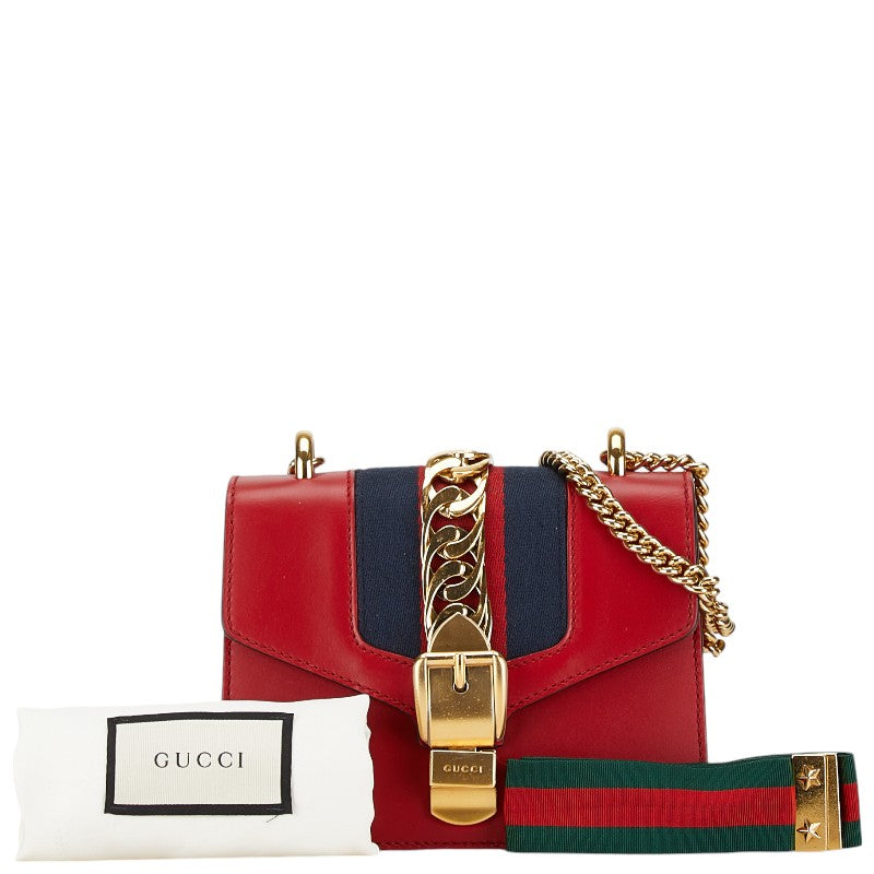 グッチ シルヴィ スモール シェリーライン チェーン ショルダーバッグ 481666 レッド レザー レディース GUCCI 【中古】