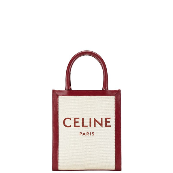 セリーヌ ロゴ バーティガルスモール ハンドバッグ ショルダーバッグ 2WAY ホワイト レッド キャンバス レザー レディース CELINE 【中古】