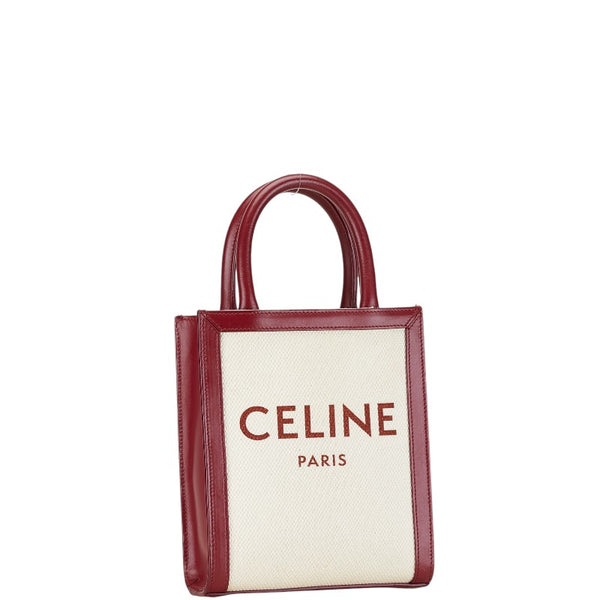 セリーヌ ロゴ バーティガルスモール ハンドバッグ ショルダーバッグ 2WAY ホワイト レッド キャンバス レザー レディース CELINE 【中古】