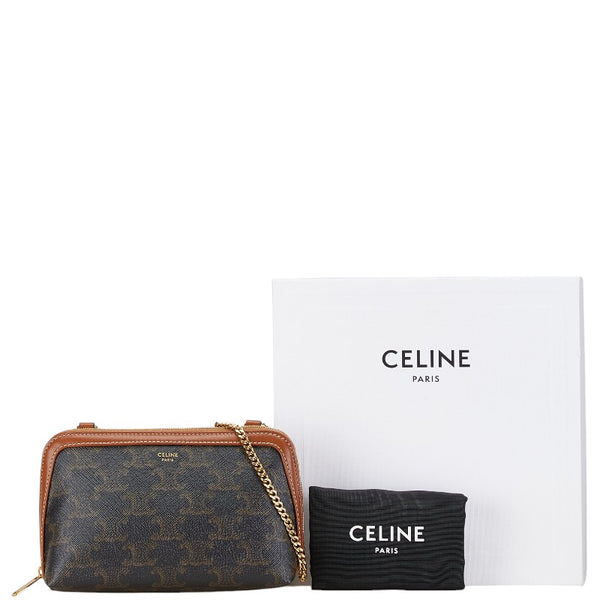 セリーヌ トリオンフ チェーン ショルダーバッグ ブラック PVC レザー レディース CELINE 【中古】