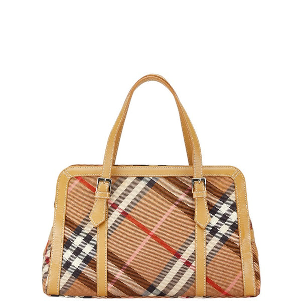 バーバリー チェック ハンドバッグ トートバッグ ベージュ キャンバス レザー レディース BURBERRY 【中古】