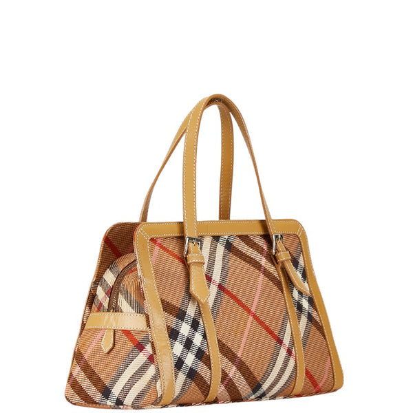 バーバリー チェック ハンドバッグ トートバッグ ベージュ キャンバス レザー レディース BURBERRY 【中古】