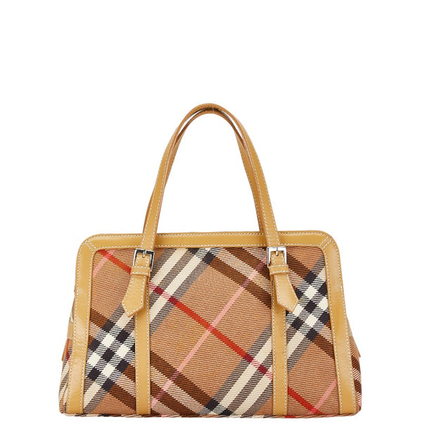 バーバリー チェック ハンドバッグ トートバッグ ベージュ キャンバス レザー レディース BURBERRY 【中古】