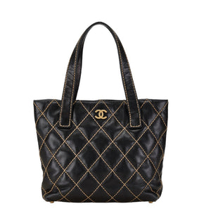 シャネル マトラッセ ココマーク ワイルドステッチ トートバッグ ショルダーバッグ ネイビー ラムスキン レディース CHANEL 【中古】