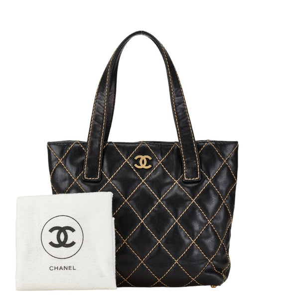 シャネル マトラッセ ココマーク ワイルドステッチ トートバッグ ショルダーバッグ ネイビー ラムスキン レディース CHANEL 【中古】